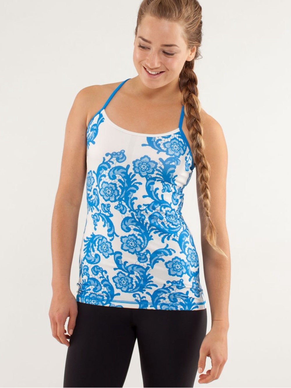 Lululemon Power Y Tank - blue & white lace